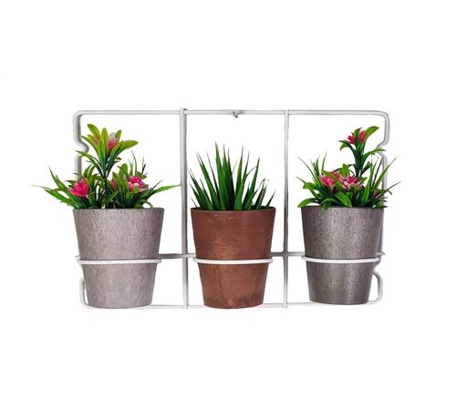 White metal Artstone wall hanger sets with 3 plant pots