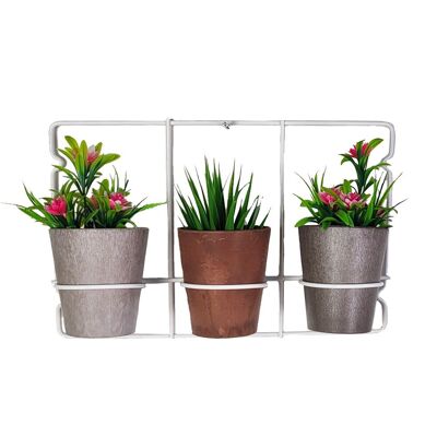 Set appendiabiti da parete Artstone in metallo bianco con 3 vasi per piante
