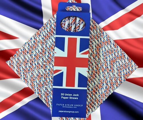 Union Jack Paper Straws - Party Straws - Box of 30 Straws - UK Made, 100% Recyclable