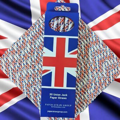 Union Jack Papierstrohhalme – Partystrohhalme – Schachtel mit 30 Strohhalmen – Hergestellt in Großbritannien, 100 % recycelbar