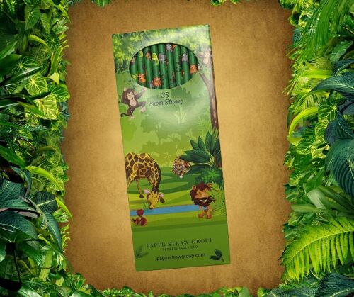 Jungle Paper Straws - 20 Box's of 38 Drinking Straws - 100% Biodegradable & UK Made