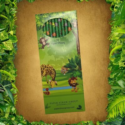 Dschungel-Papierstrohhalme – 20 Schachteln mit 38 Trinkhalmen – 100 % biologisch abbaubar und im Vereinigten Königreich hergestellt