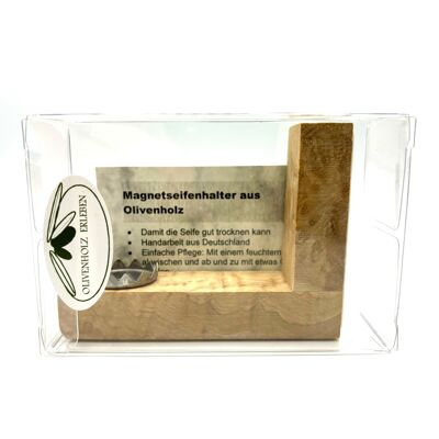 Magnetic soap holder made of olive wood in packaging "MODERN STYLE"