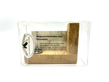 Porte-savon magnétique en bois d'olivier dans un emballage "STYLE MODERNE" 1