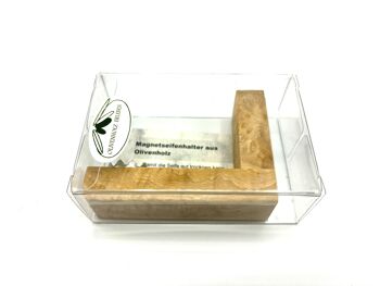 Porte-savon magnétique en bois d'olivier dans un emballage "STYLE MODERNE" 2