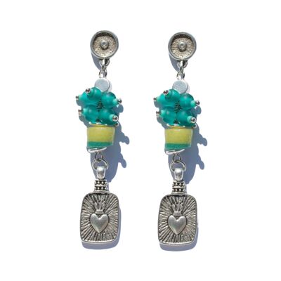 Boucles d'oreilles d'inspiration mexicaine CALI jaune et aqua