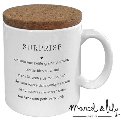Mug with cork lid “Surprise Papy Chéri”