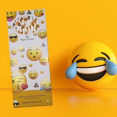 Emoji Paper Straws - 20 Boxes - Each box contains 38 Drinking Straws - 100% Biodegradable & UK Made