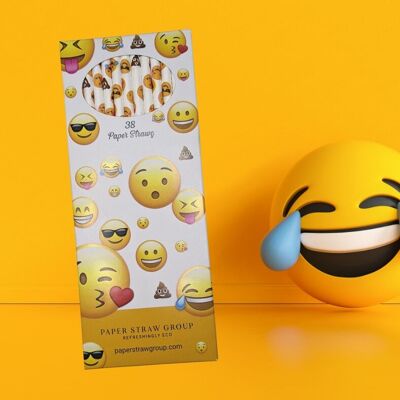 Emoji-Papierstrohhalme – 20 Schachteln – Jede Schachtel enthält 38 Trinkhalme – 100 % biologisch abbaubar und im Vereinigten Königreich hergestellt