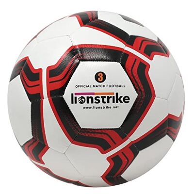 Lionstrike Ballon de match officiel, norme internationale, poids et taille officiels, ballon de football doux au toucher au niveau de la ligue pour un contrôle et une précision améliorés (taille 3)