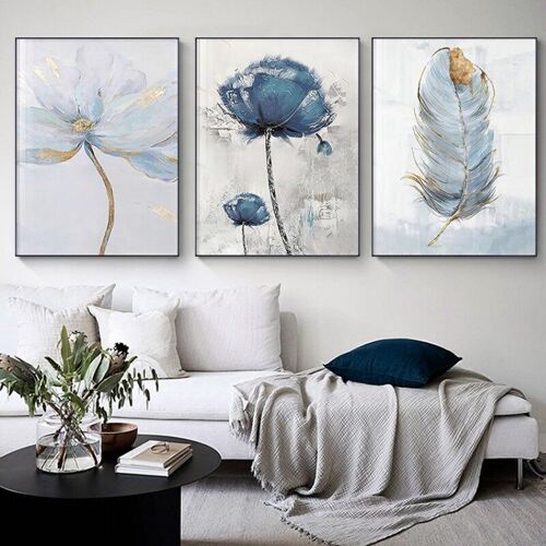 Affiches fleurs abstraites bleues - Poster pour décoration d'intérieur