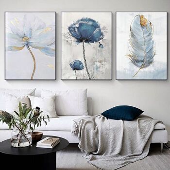 Affiches fleurs abstraites bleues - Poster pour décoration d'intérieur 1