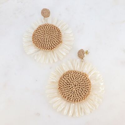 Dangling earrings - large synthetic raffia flower