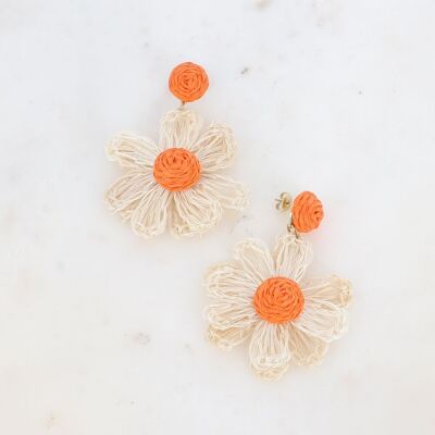 Dangling earrings - bohemian synthetic raffia flower