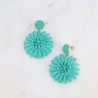 Dangling earrings - synthetic raffia flower