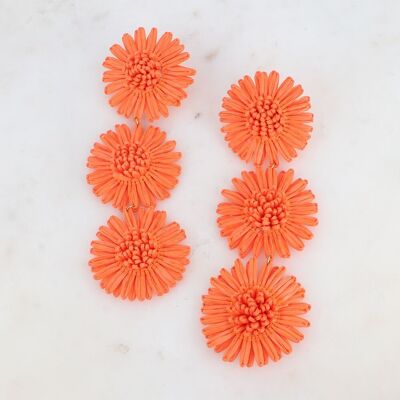 Boucles pendantes - 3 fleurs en raphia synthétique