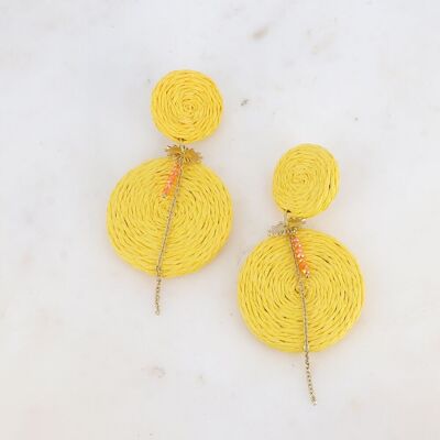 Dangling loops - 2 synthetic raffia washers, dangling chain and glass paste