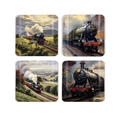 Steam Trains Cork-Backed Coaster Set