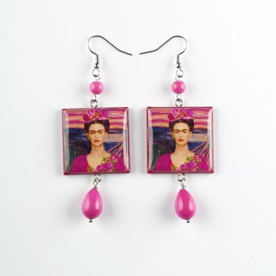 Frida Kahlo and square Munch Scream wooden earrings