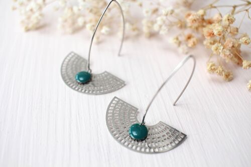 Boucles d'oreilles La Rêveuse argentée coloris vert sapin