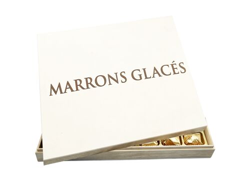 Coffret bois de 30 marrons glacés enveloppés