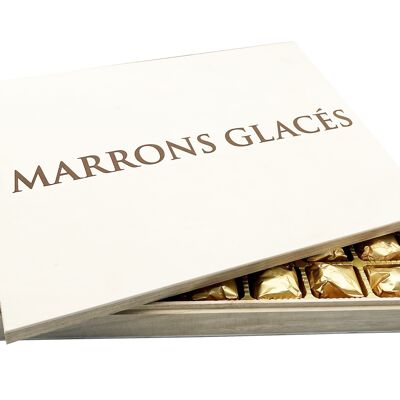 Coffret bois de 42 marrons glacés enveloppés