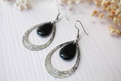 Boucles d'oreilles La Bohème argentée coloris noir