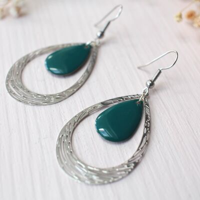 Boucles d'oreilles La Bohème argentée coloris vert sapin