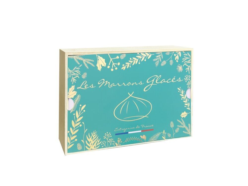 Holzbodenschachtel mit 8 kandierten Kastanien