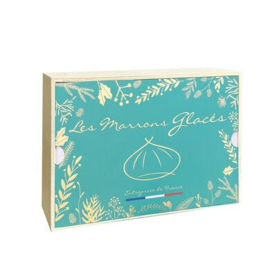 Coffret fond bois 8 marrons glacés