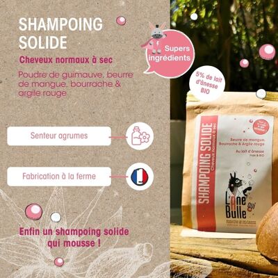 Shampoing au lait d'ânesse Cheveux normaux à sec -Agrumes et argile rouge -