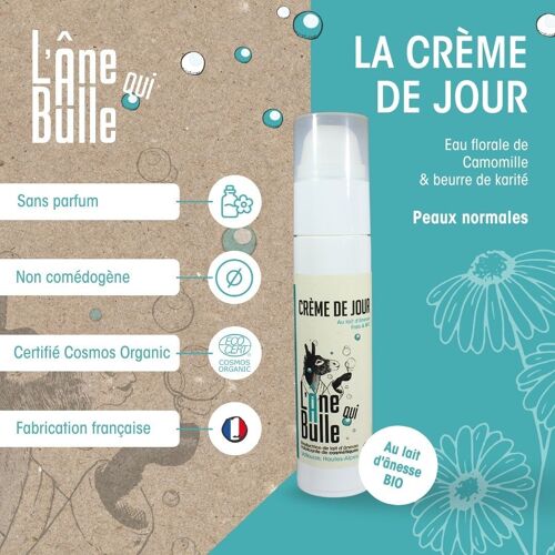 Crème visage au lait d'ânesse -Peaux normales -