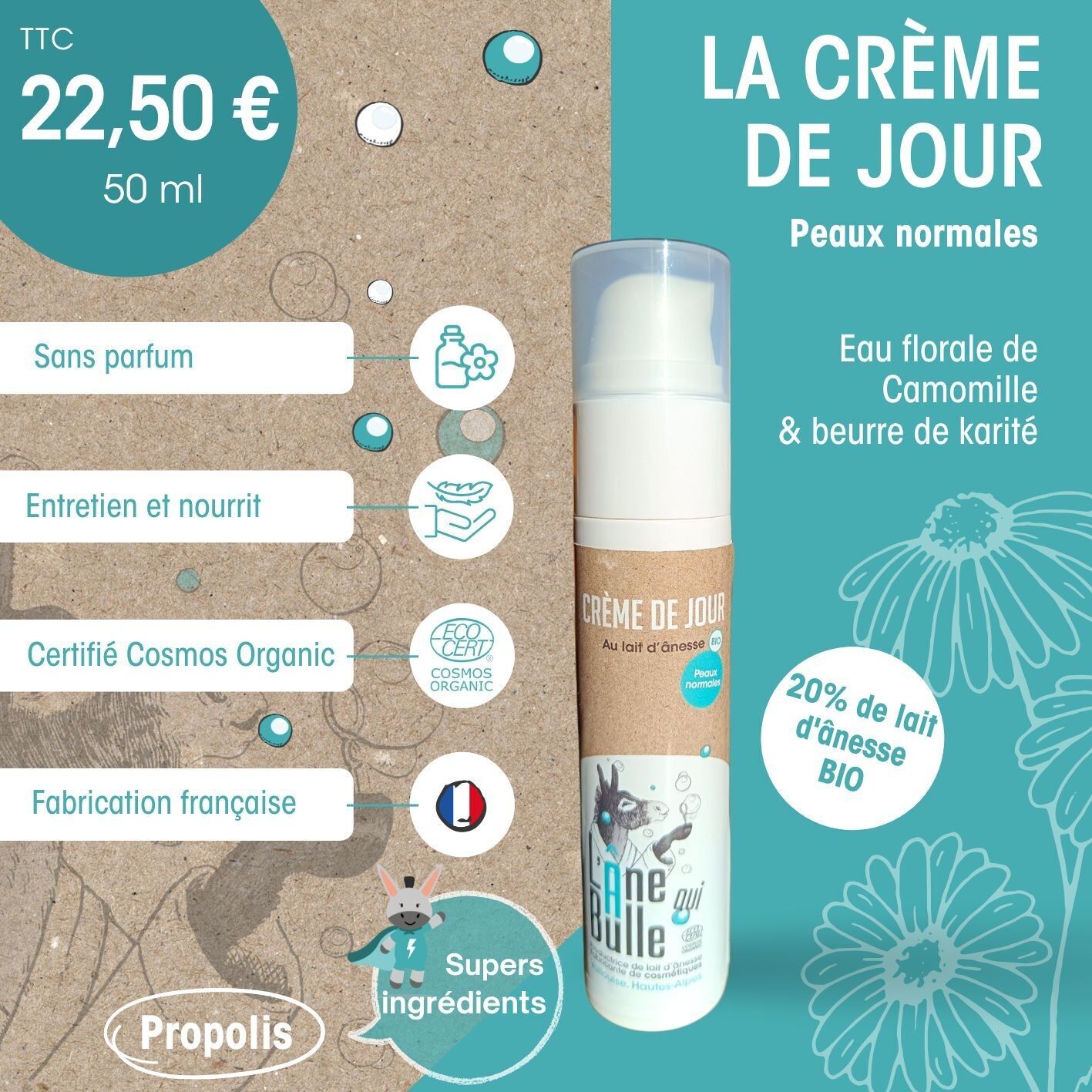 Organic donkey milk face cream - For normal skin -