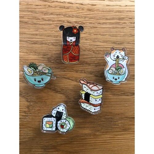 Pins kawaii - Japon - Maneki neko, carpes koinobori, ramens, sushis, makis, kokeshi