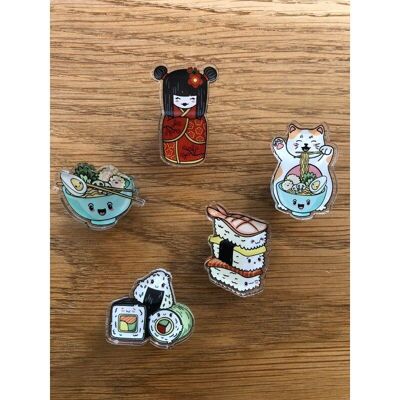 Pines kawaii - Japón - Maneki neko, carpa koinobori, ramen, sushi, maki, kokeshi