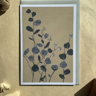 Carte pliante eucalyptus - enveloppe grise -