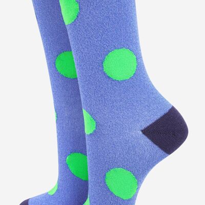 Women's Cotton Glitter Socks Large Polka Dot Spots Scalloped Cuff Denim Blue Green