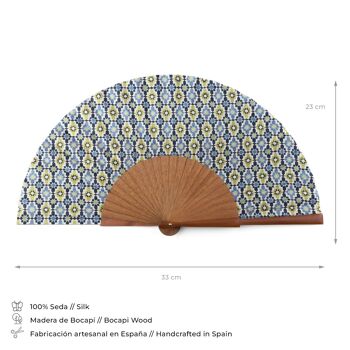 Éventail Ayad en soie bleu et vert 3