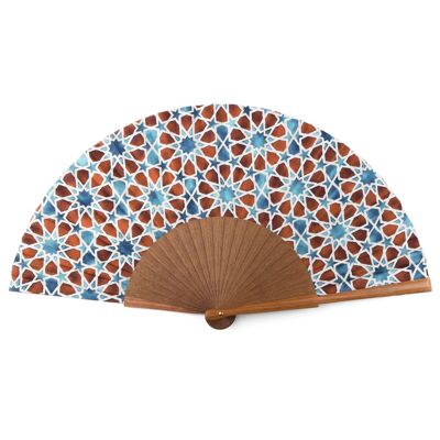 Brown and Blue Fatima Silk Fan