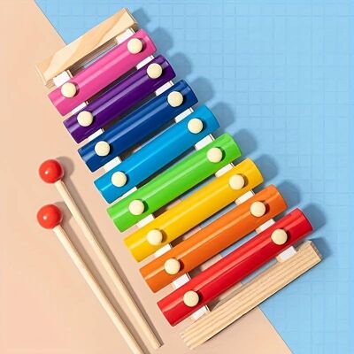 Juguetes para niños: madera multicolor con xilófonos metálicos.