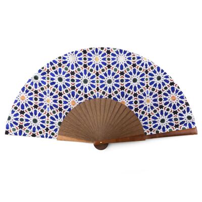 Blue and White Zellige Silk Fan