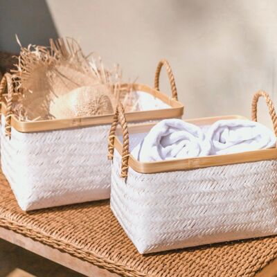 Panier de rangement blanc VAYA en bambou