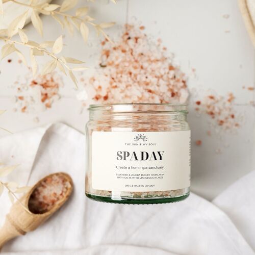 Spa Day Lavender & Jojoba Luxury Himalayan Bath Salts with Magnesium Flakes in Jar