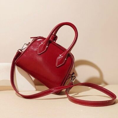 Genuine Leather Top Handle Vintage Red Boston Bag