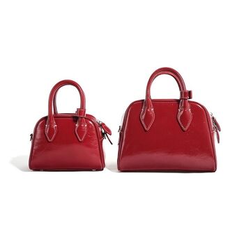 Sac Boston rouge vintage avec poignée supérieure en cuir véritable 5