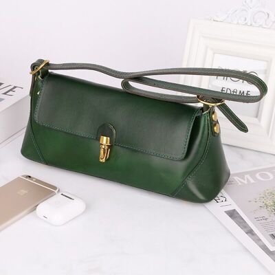 Vintage Style Genuine Leather Baguette Pochette Bag