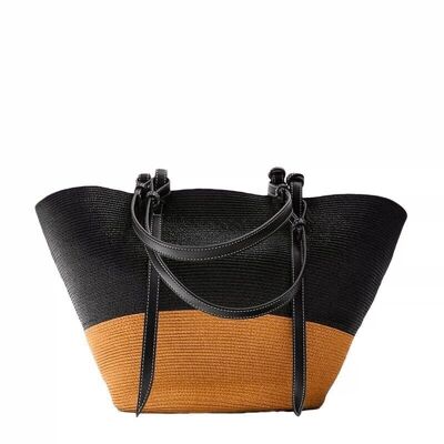 Grass Straw Woven Bucket Shape Tote Summer Beach Bag