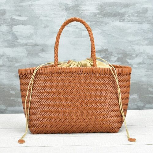 Carmel- Hand Weave Genuine Leather Regular Shape Tote Bag
