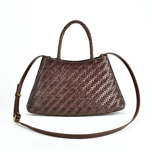 Carmel- Hand Woven Genuine Leather Trapezoidal Shape Bag