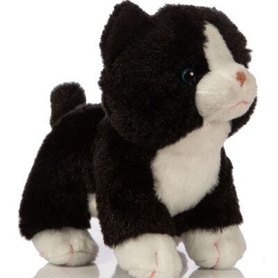 Bébé chat (noir et blanc), debout - 13 cm (hauteur) - Mots clés : chat, chaton, animal de compagnie, peluche, peluche, peluche, doudou